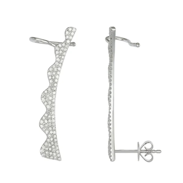 Rose Gold Plated Sterling Silver Cubic Zirconia Curved Wave Climber Stud Earrings