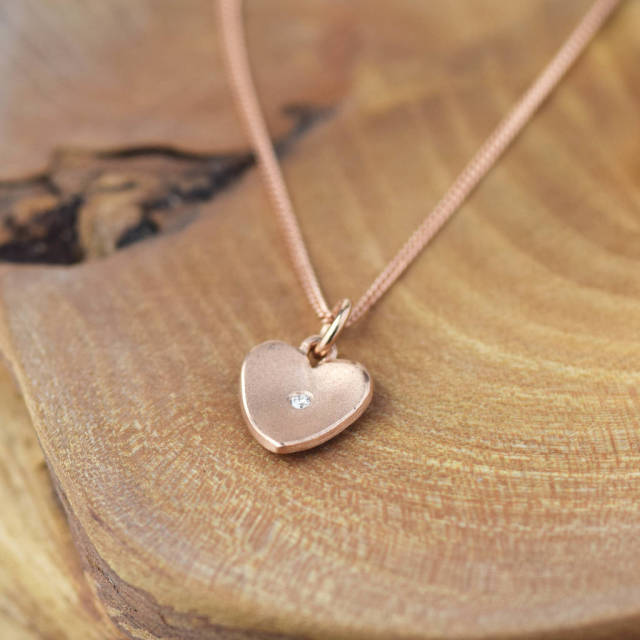 Rose Gold Heart CZ Pendant Necklace and Earrings in 925 Silver