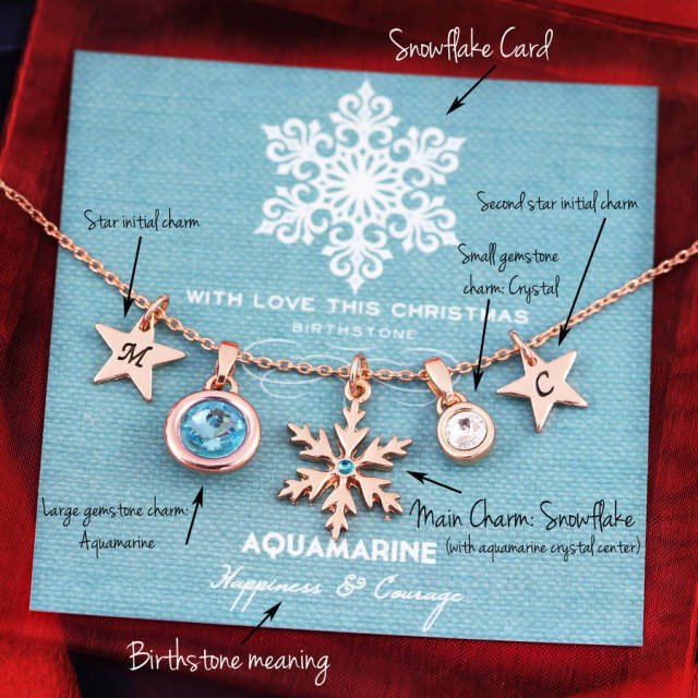 Design Your Own Christmas Birthstone Snowflake Charm Necklace in 925 Silver