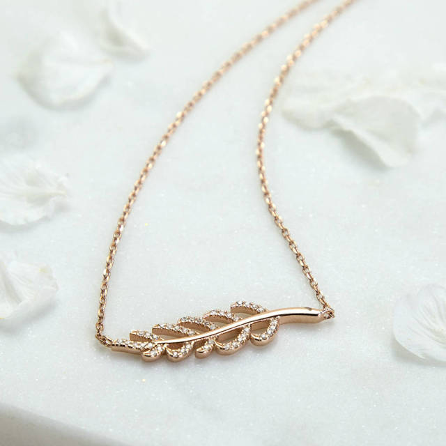 Sterling Silver Cubic Zirconia Pave Fern Necklace and Climber Earrings