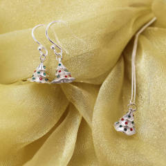 Sterling Silver Charistmas Tree Necklace and Earrings Set for Gift