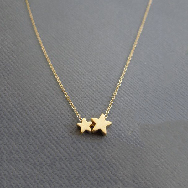 Delicate Jewelry Sterling Silver High Polish Double Small Five Point Star Necklace
