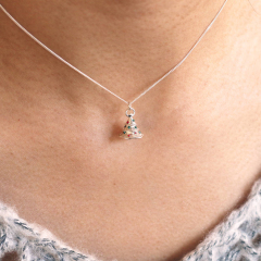 Sterling Silver Charistmas Tree Necklace and Earrings Set for Gift