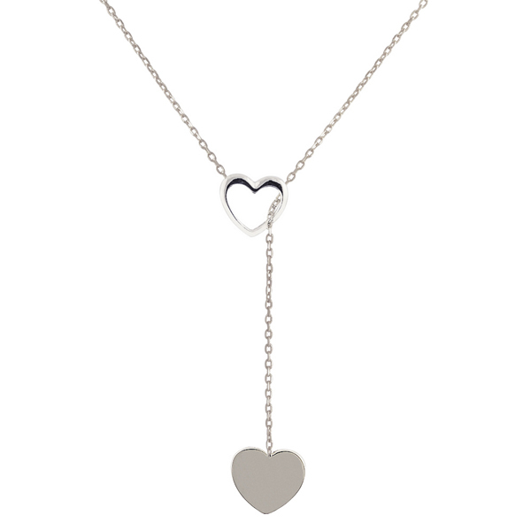 Landou Jewelry High Polish Sterling Silver Double Heart Lariat Necklace