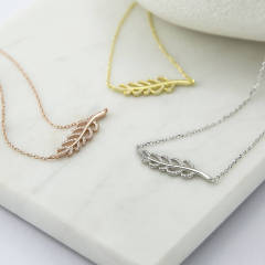 Sterling Silver Cubic Zirconia Pave Fern Necklace and Climber Earrings