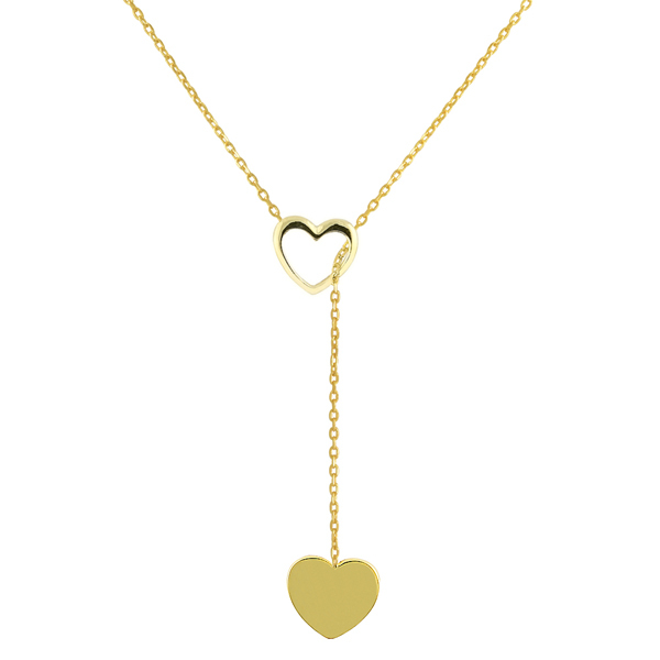 Landou Jewelry High Polish Sterling Silver Double Heart Lariat Necklace