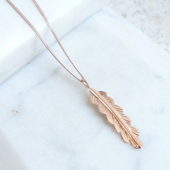 Fashion Sterling Silver Rose Gold Plated Feather Necklace Women