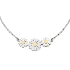 Sterling Silver Daisy Trio Necklace in Solid Silver and 18K Gold