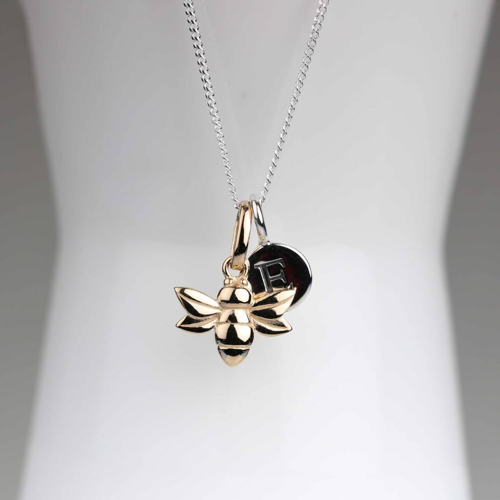 Sterling Silver Personalised Initial Letter Disc Baby Bee Charm Necklace