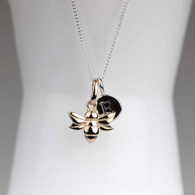 Sterling Silver Personalised Initial Letter Disc Baby Bee Charm Necklace