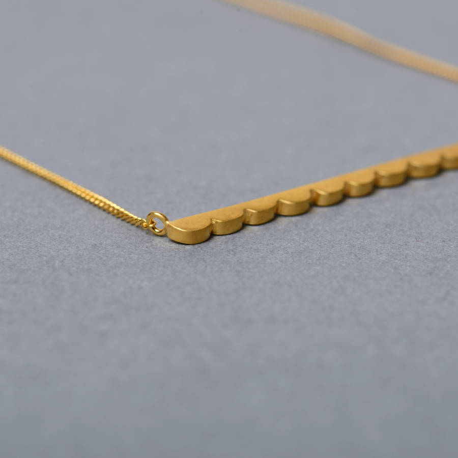 Sterling Silver Scalloped Bar Necklace