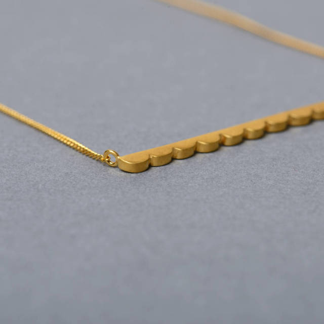 Sterling Silver Scalloped Bar Necklace