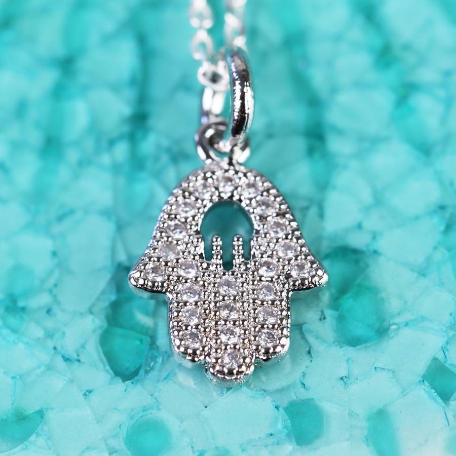 Sterling Silver Cubic Zirconia Hamsa Hand Necklace
