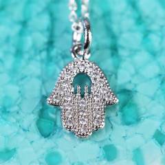 Sterling Silver Cubic Zirconia Hamsa Hand Necklace