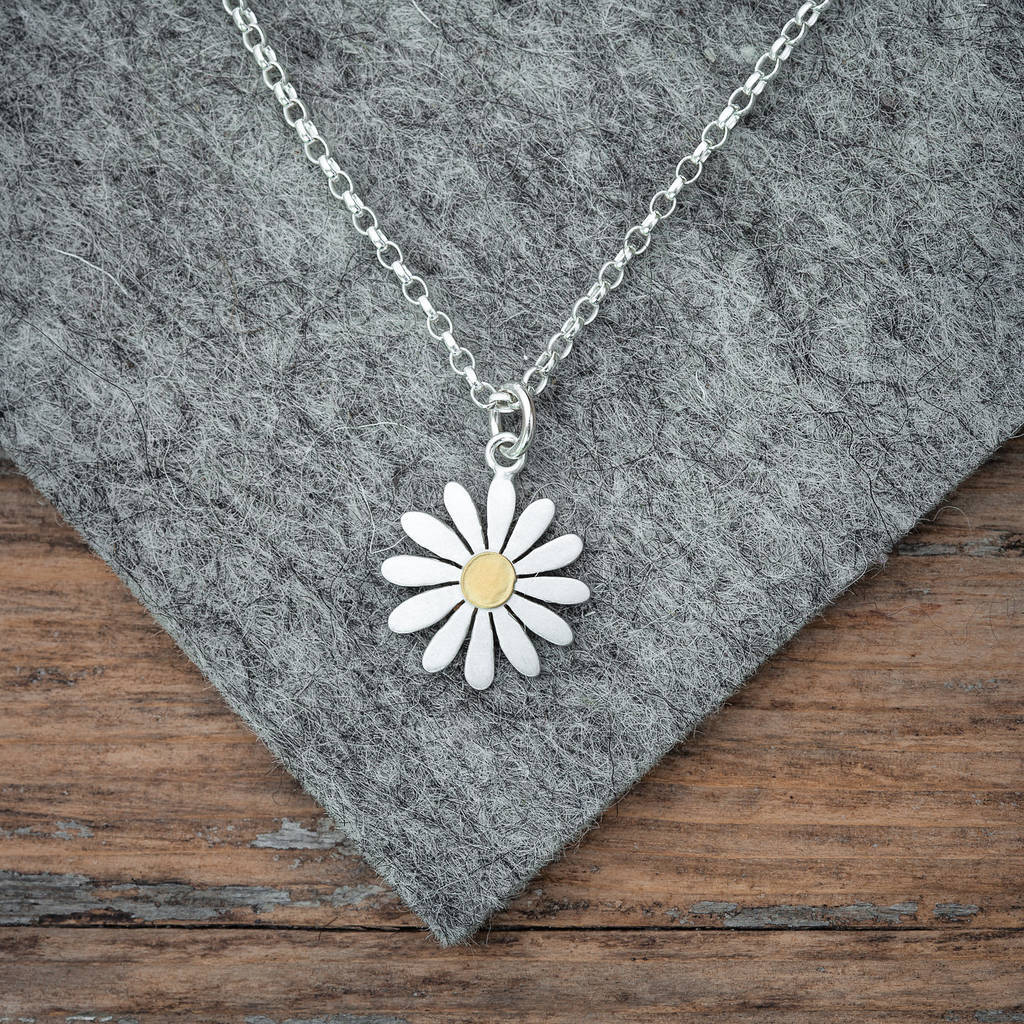 Aster Flower Pendant Necklace in 925 Sterling Silver and 18K Yellow Gold