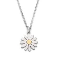 Aster Flower Pendant Necklace in 925 Sterling Silver and 18K Yellow Gold