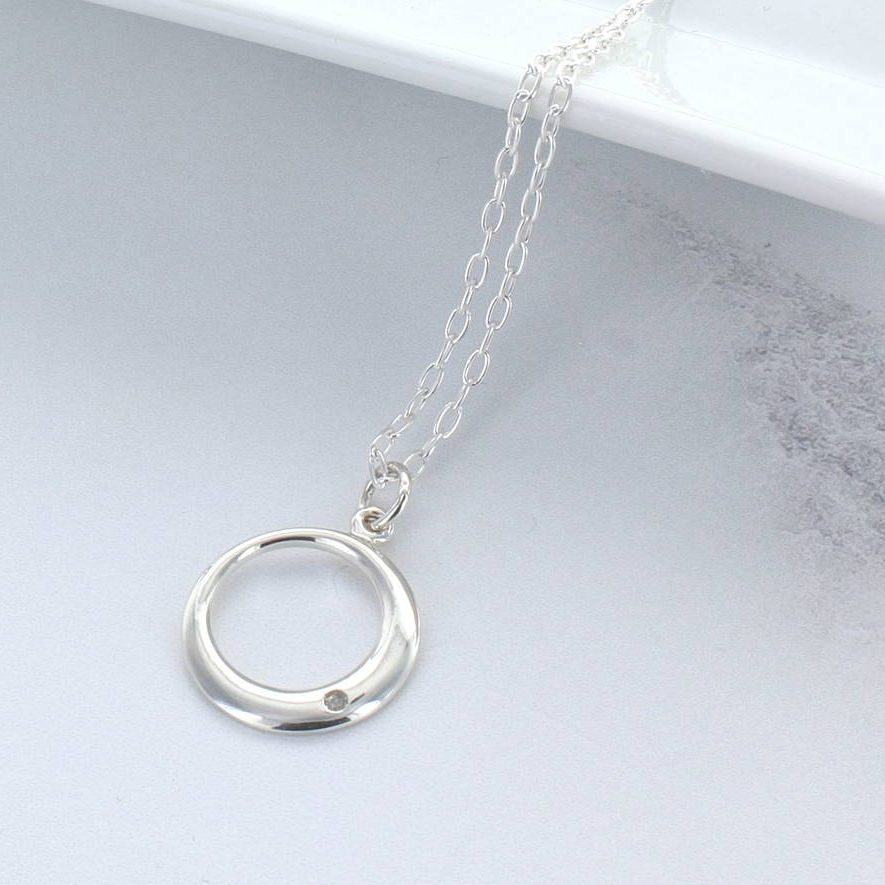 925 Sterling Silver Circle of Life Solitaire CZ Necklace