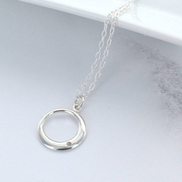 925 Sterling Silver Circle of Life Solitaire CZ Necklace