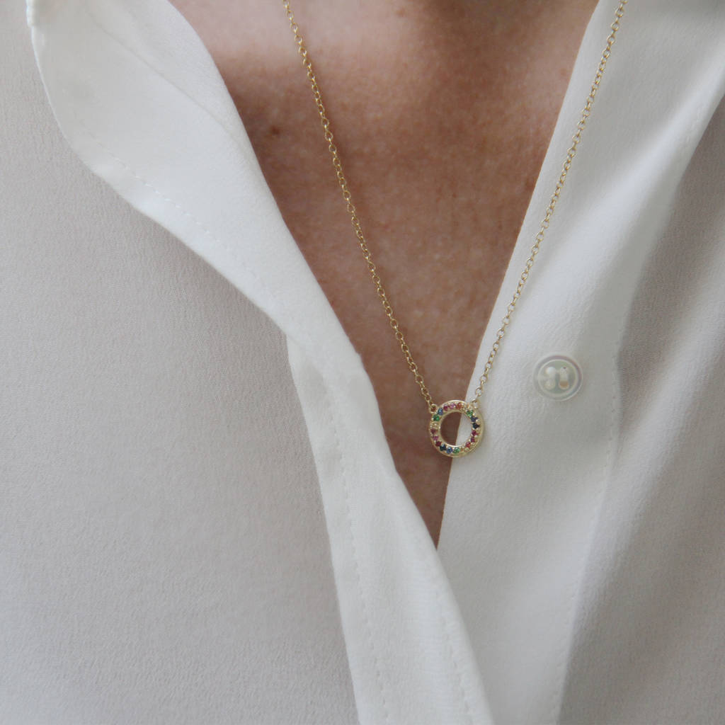 Sterling Silver Gold or Silver Pave CZ Rainbow Eternity Necklace
