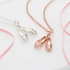 Delicate Sterling Silver Vintage Ballet Shoes Charm Necklace