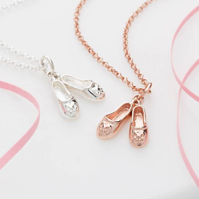 Delicate Sterling Silver Vintage Ballet Shoes Charm Necklace