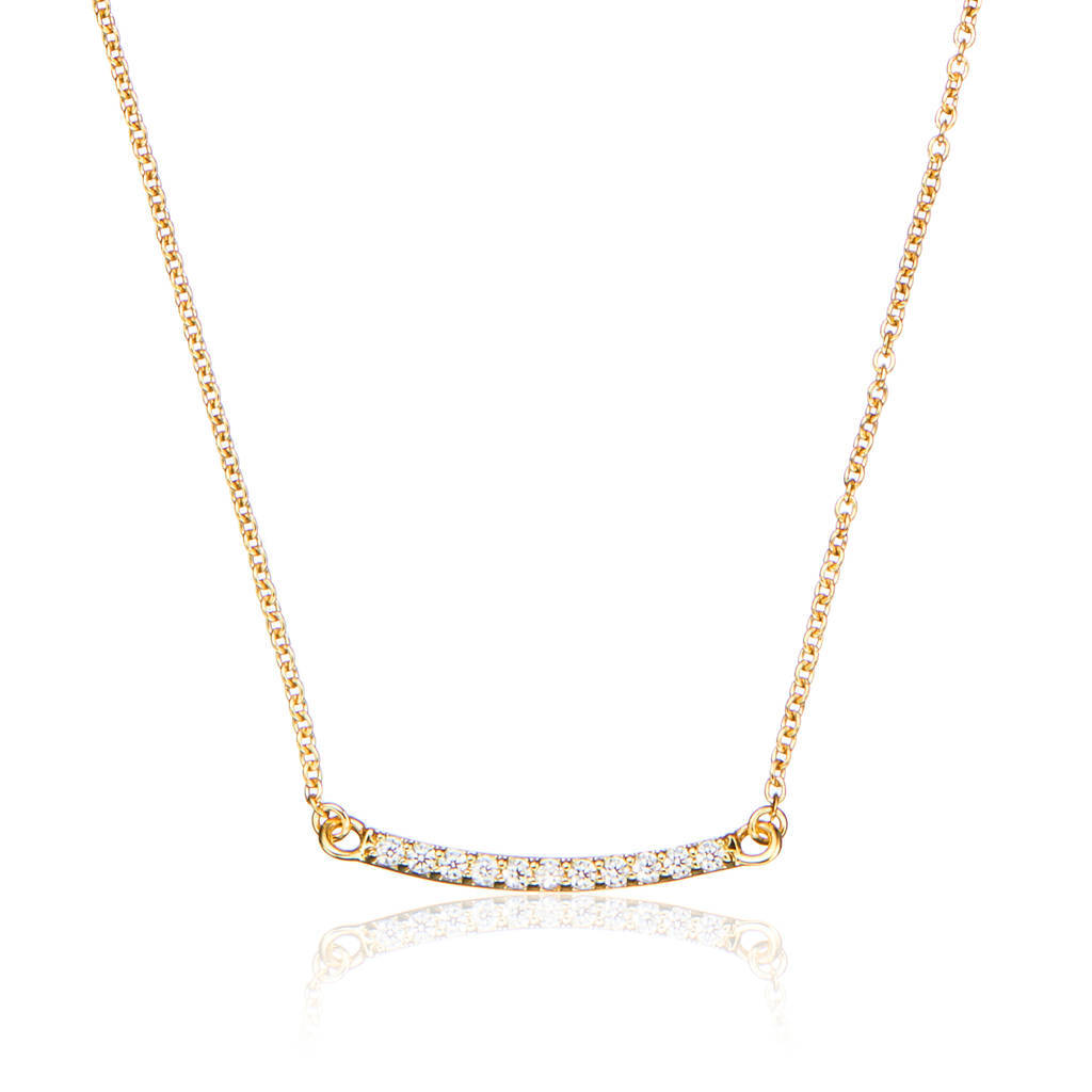 Gold or Silver Cubic Zirconia Style Pave Bar Necklace in 925 Silver