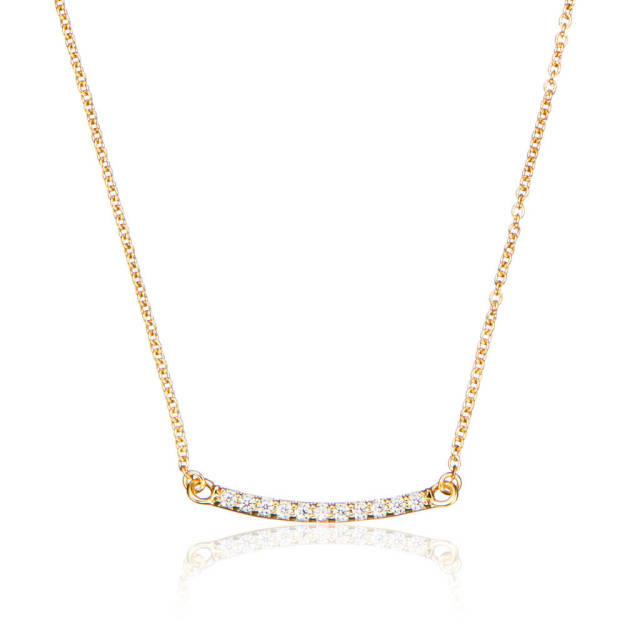 Gold or Silver Cubic Zirconia Style Pave Bar Necklace in 925 Silver