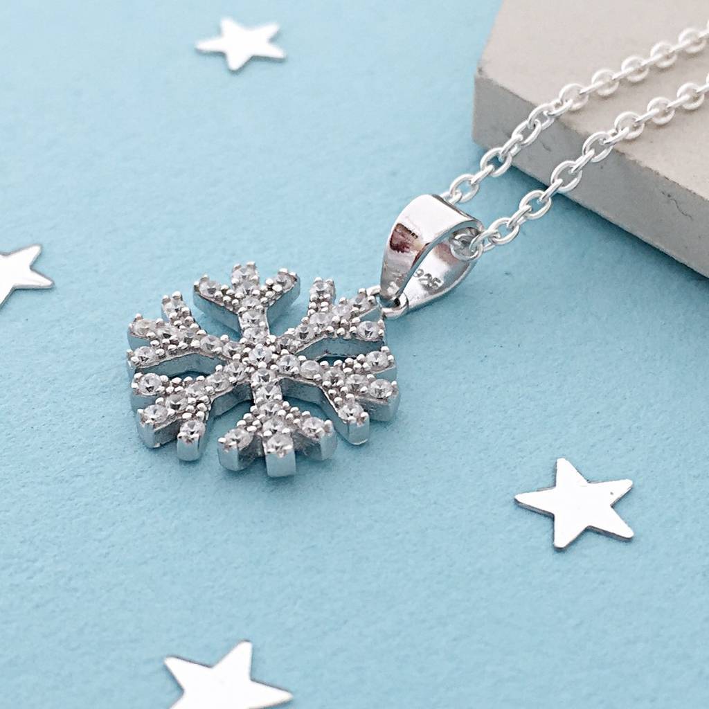 Fine Jewelry Sterling Silver Micropave Cubic Zirconia Snowflake Necklace