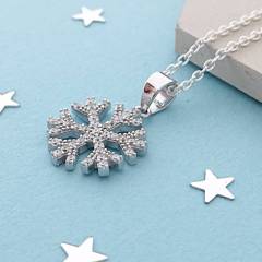 Fine Jewelry Sterling Silver Micropave Cubic Zirconia Snowflake Necklace