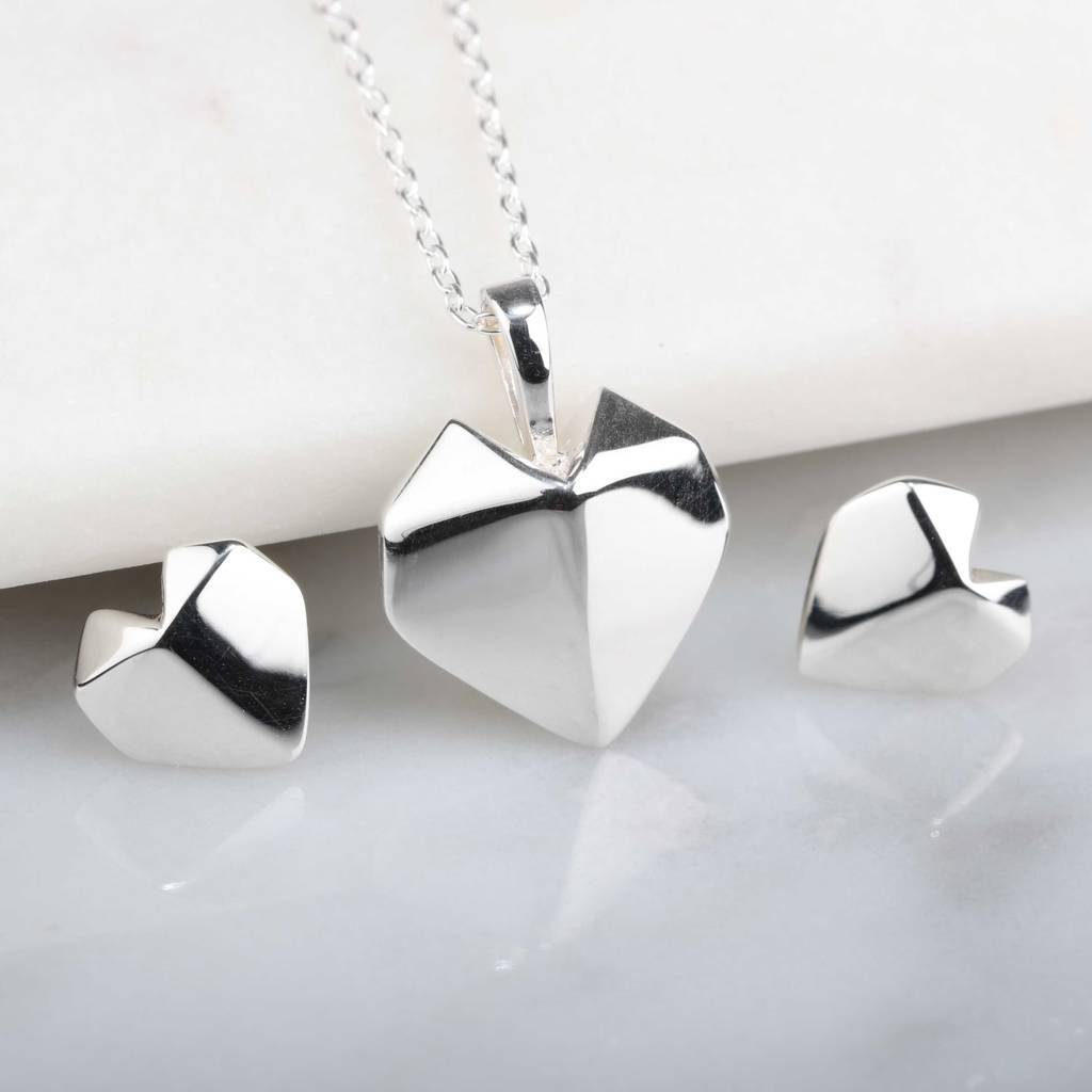 Stunning 925 Sterling Silver Origami Heart Pendant Necklace