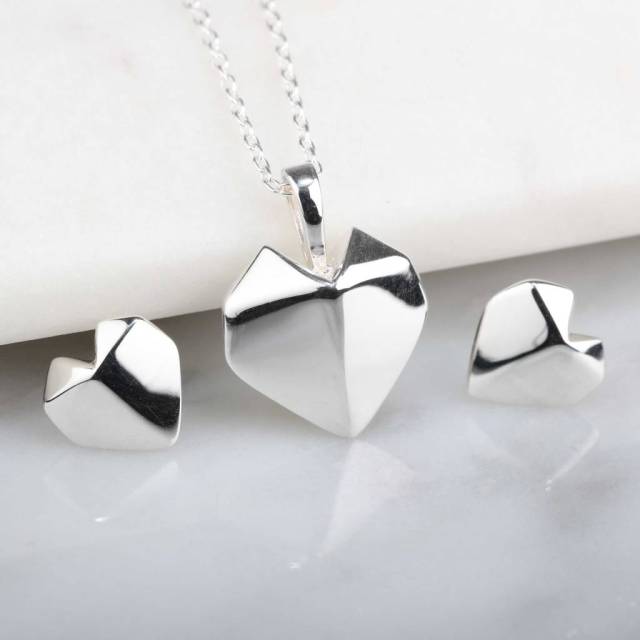 Stunning 925 Sterling Silver Origami Heart Pendant Necklace