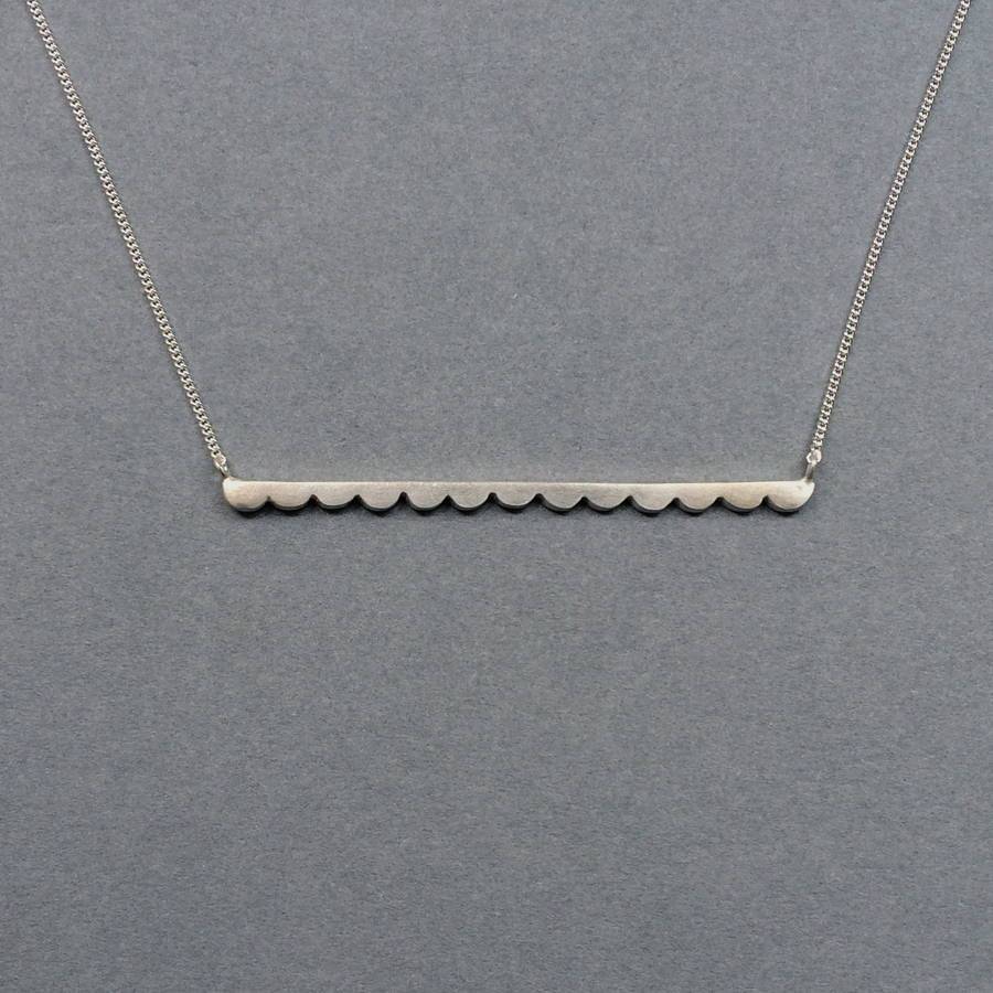 Sterling Silver Scalloped Bar Necklace