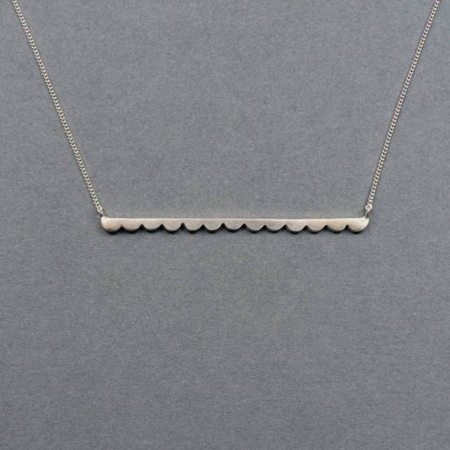 Sterling Silver Scalloped Bar Necklace