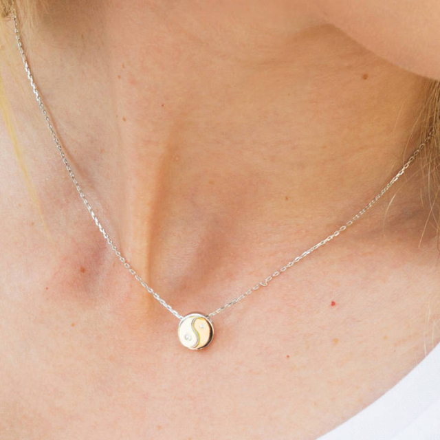 925 Sterling Silver Two Tone Plated CZ Yin and Yang Necklace
