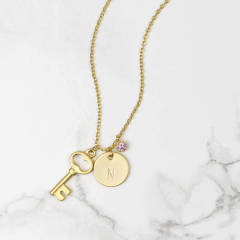 Fashionable Jewelry Sterling Silver Plain Key Charm Necklace