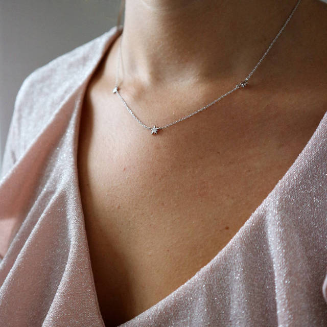 925 Sterling Silver Triple Mini Star Choker Necklace