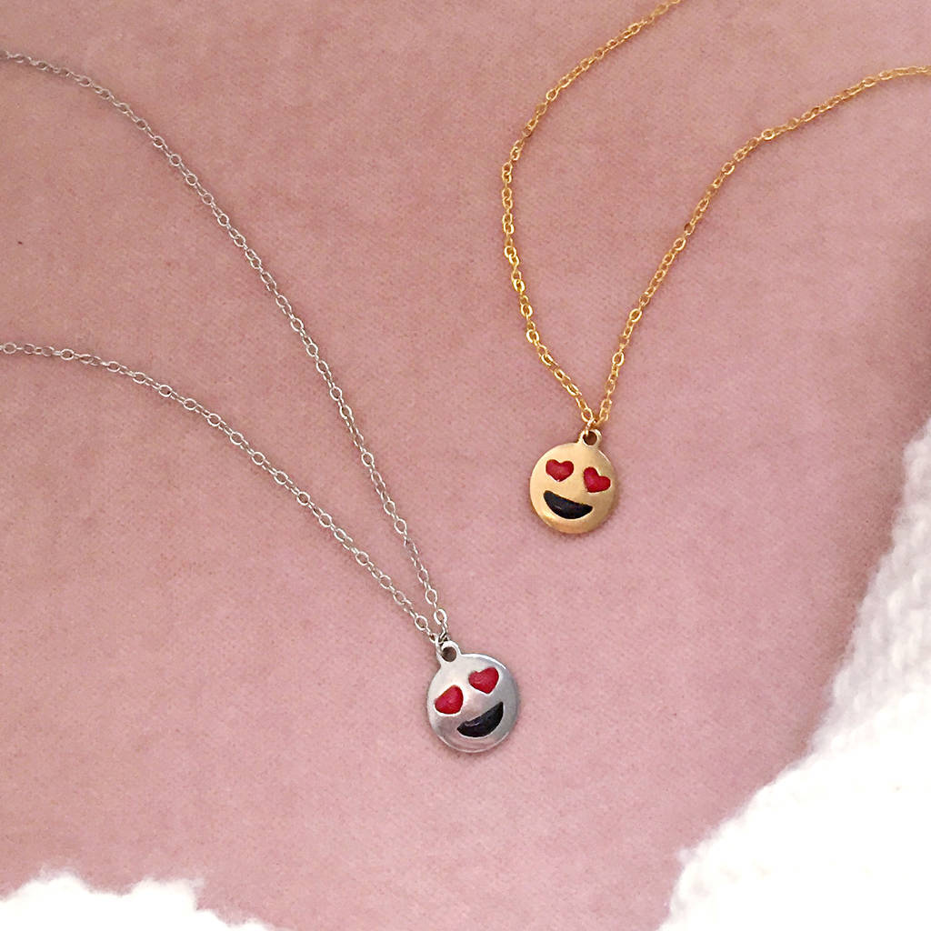 Sterling Silver Heart Eyes Emoji Girls Necklace