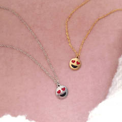 Sterling Silver Heart Eyes Emoji Girls Necklace