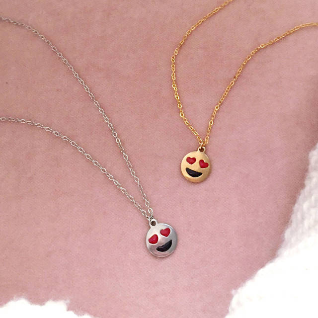Sterling Silver Heart Eyes Emoji Girls Necklace