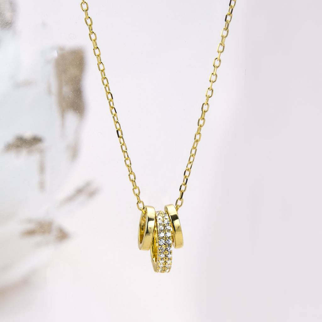 Fashion Sterling Silver Pave Set CZ Rings Necklace