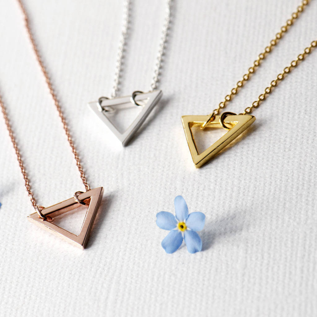 Triangle Geo Necklace in Silver Gold or Rose Gold