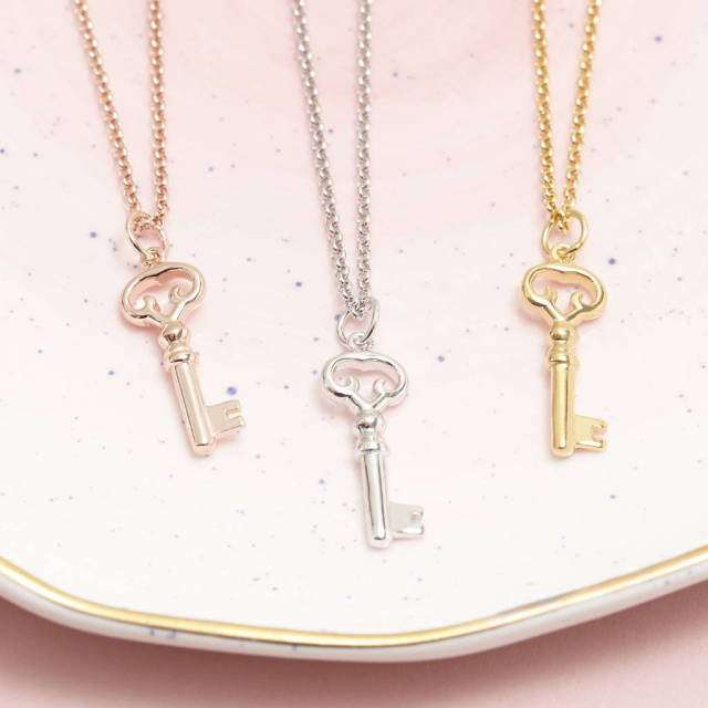 Sterling Silver Key Necklace for Ambition in Silver Gold or Pink