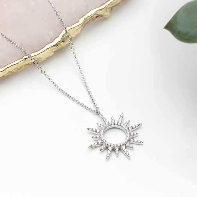 Custom Jewelry Sterling Silver Cubic Zirconia Sunburst Necklace