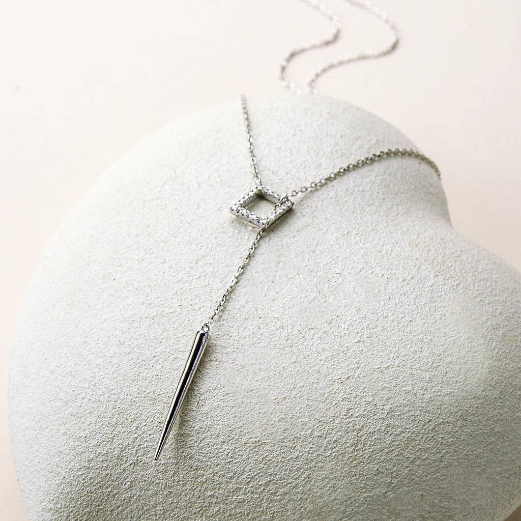 Sterling Silver Cubic Zirconia Lariat Pave Necklace