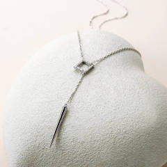 Sterling Silver Cubic Zirconia Lariat Pave Necklace