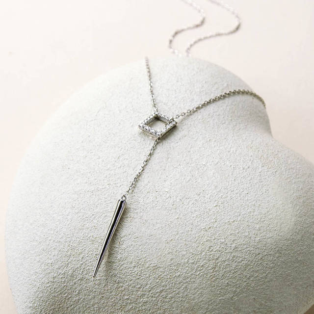 Sterling Silver Cubic Zirconia Lariat Pave Necklace