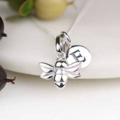 Sterling Silver Personalised Initial Letter Disc Baby Bee Charm Necklace