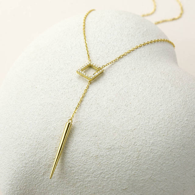 Sterling Silver Cubic Zirconia Lariat Pave Necklace