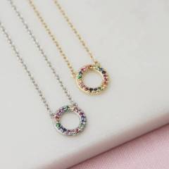 Sterling Silver Gold or Silver Pave CZ Rainbow Eternity Necklace