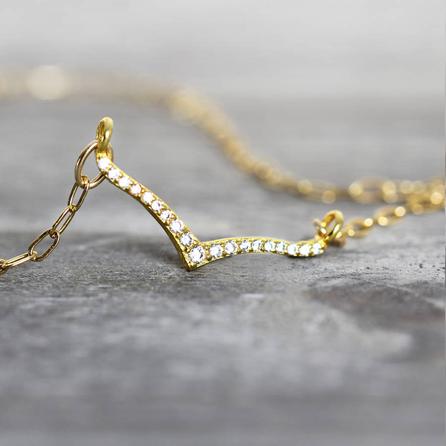 14K Gold Over Cubic Zirconia Wishbone Necklace
